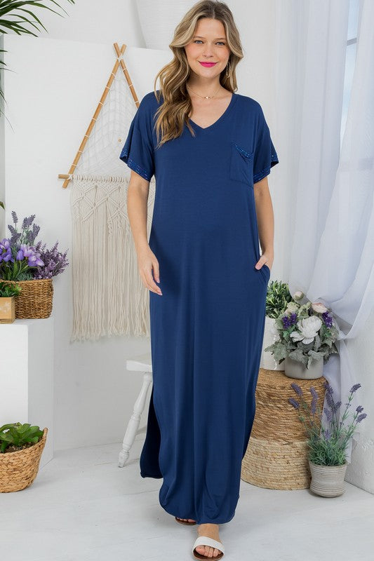 e Luna PLUS Solid Rhinestone Maxi Dress