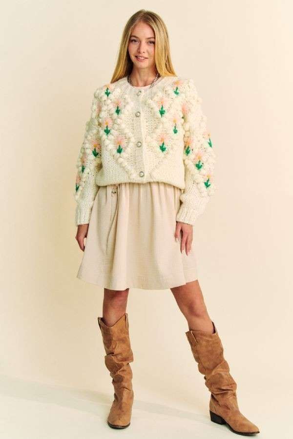 Davi &amp; Dani Floral Pattern Button Down Cardigan