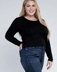 Plus Classic Ribbed Round Neck Long Sleeve Top