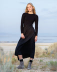 Soho Black Knit & Pleated Satin Maxi Dress