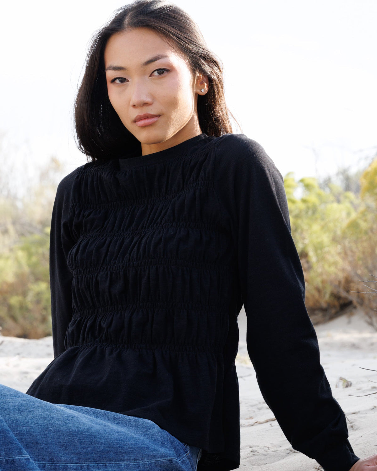 Black Beauty Smocked Peplum Top