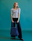 Oxford Blue Plaid Smocked Peplum Top