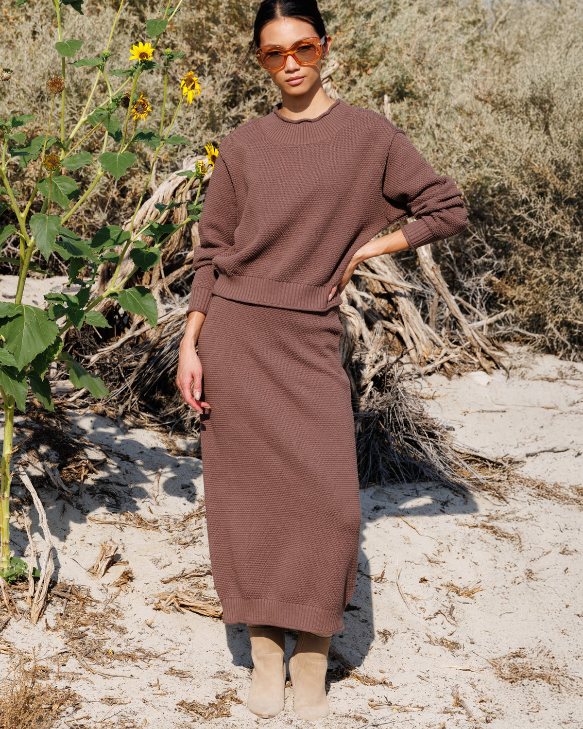 Carpe Diem Straight Midi Skirt in Coffee Quartz