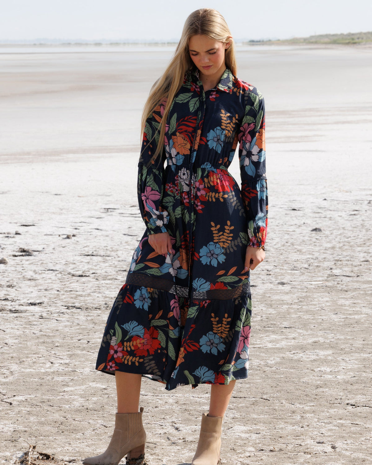 Wheatland Navy Floral Maxi Dress