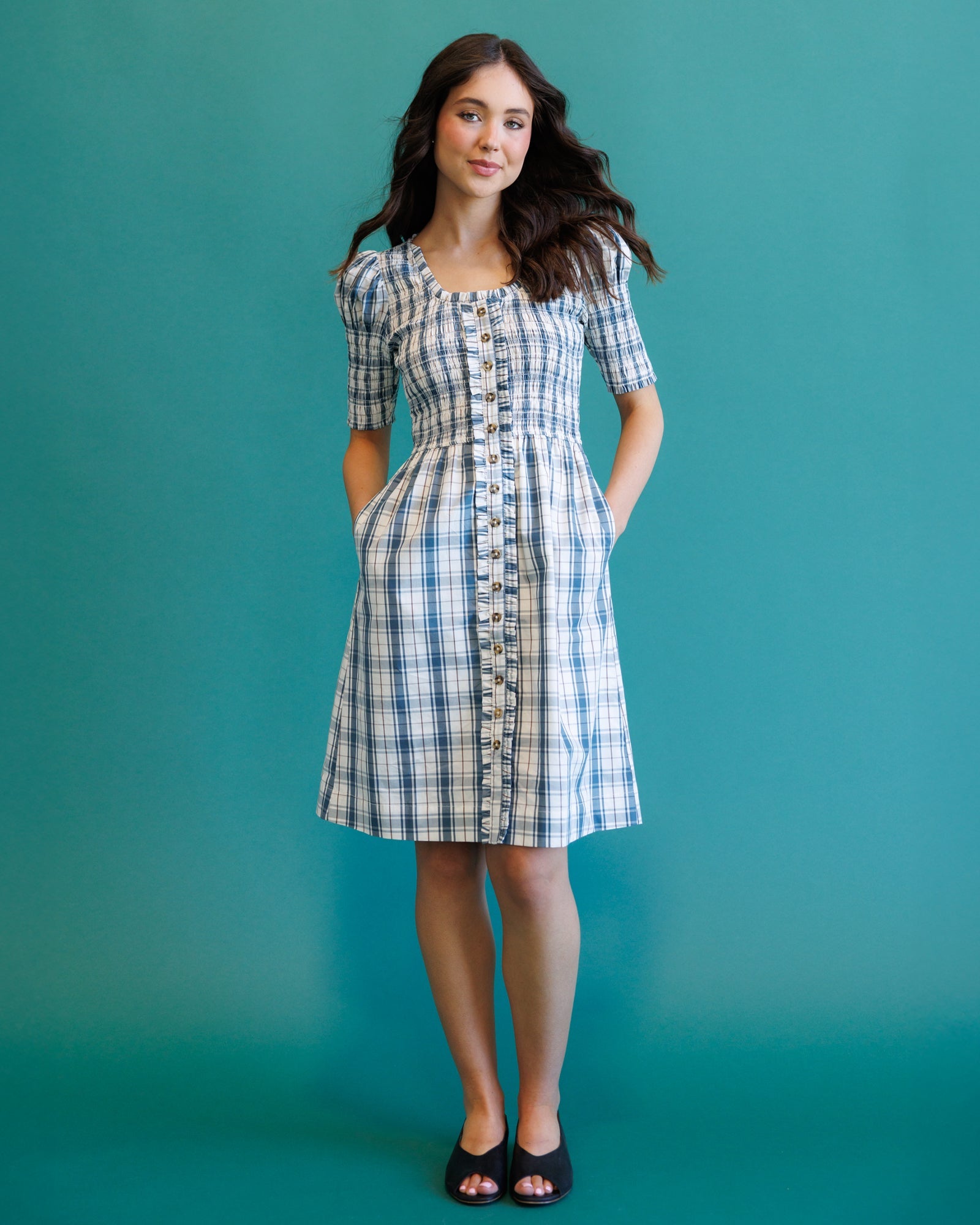 Oxford Blue Plaid Smocked Dress