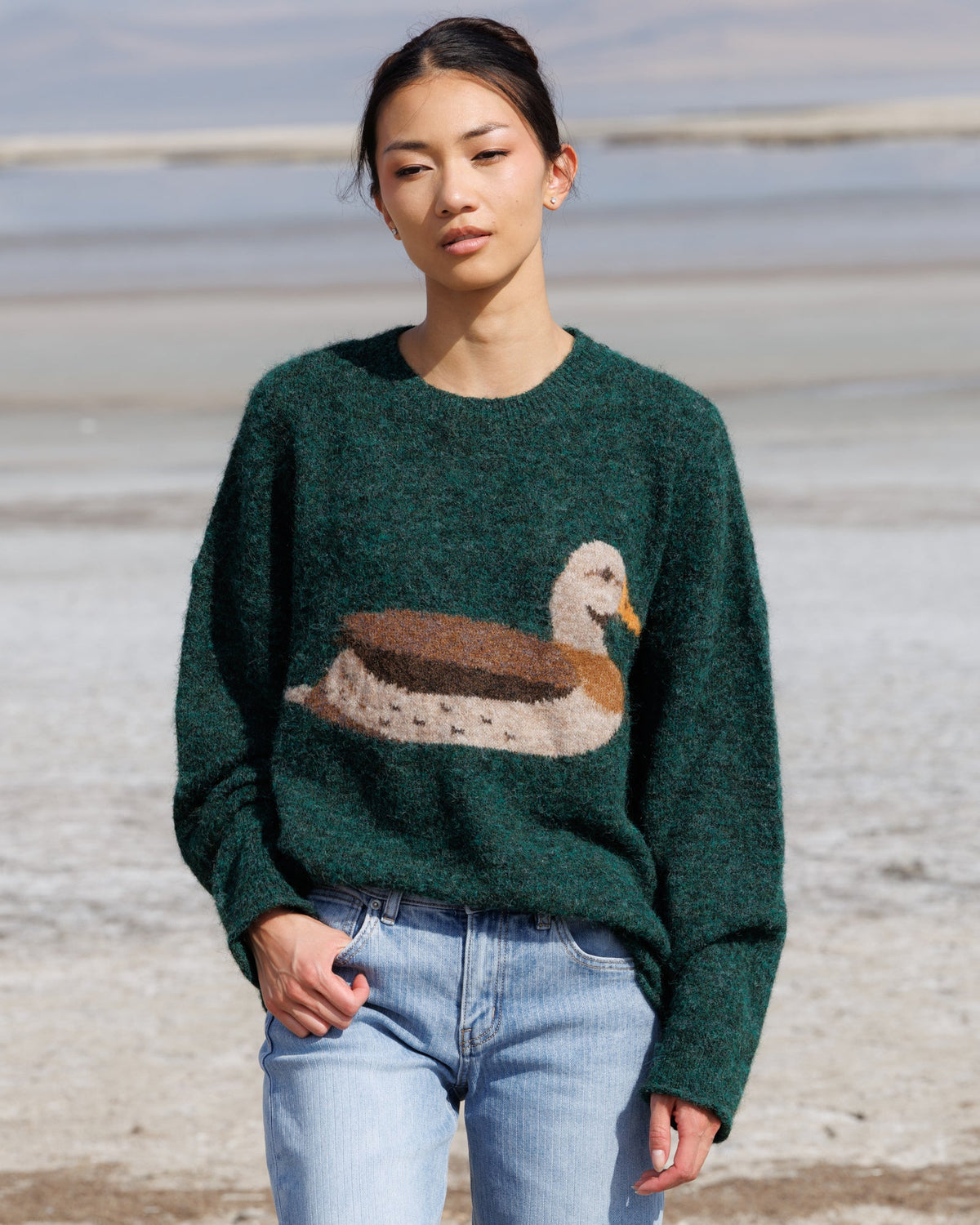 Field Duck Motif Knit Sweater