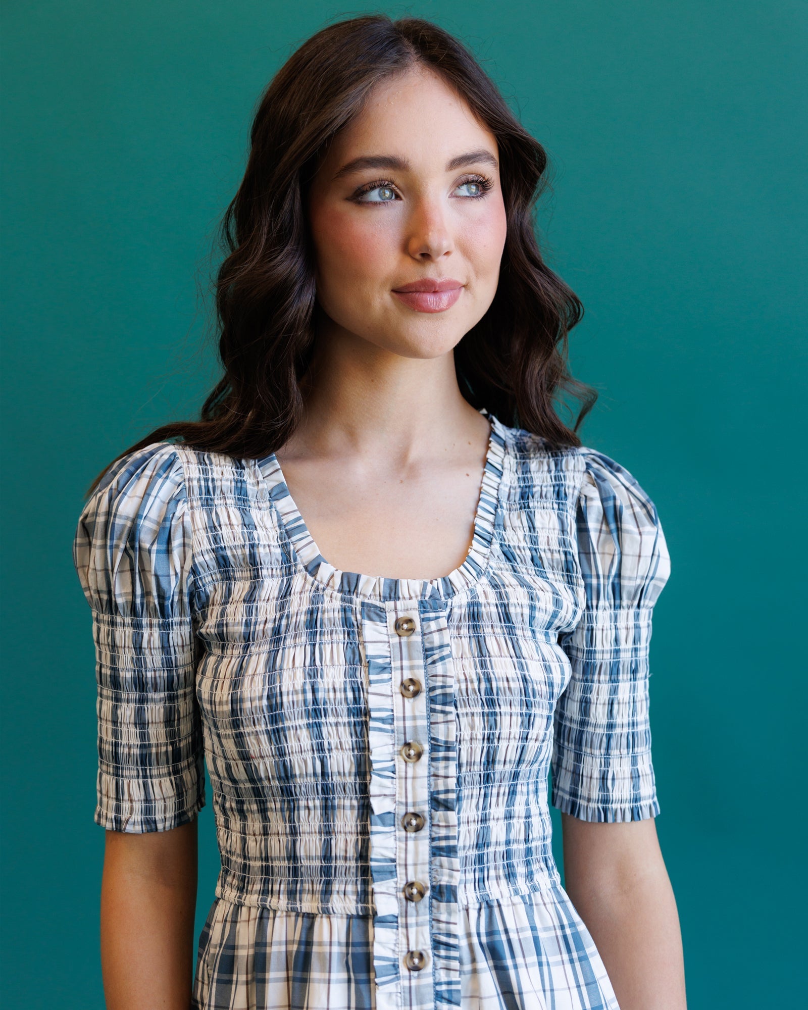 Oxford Blue Plaid Smocked Dress