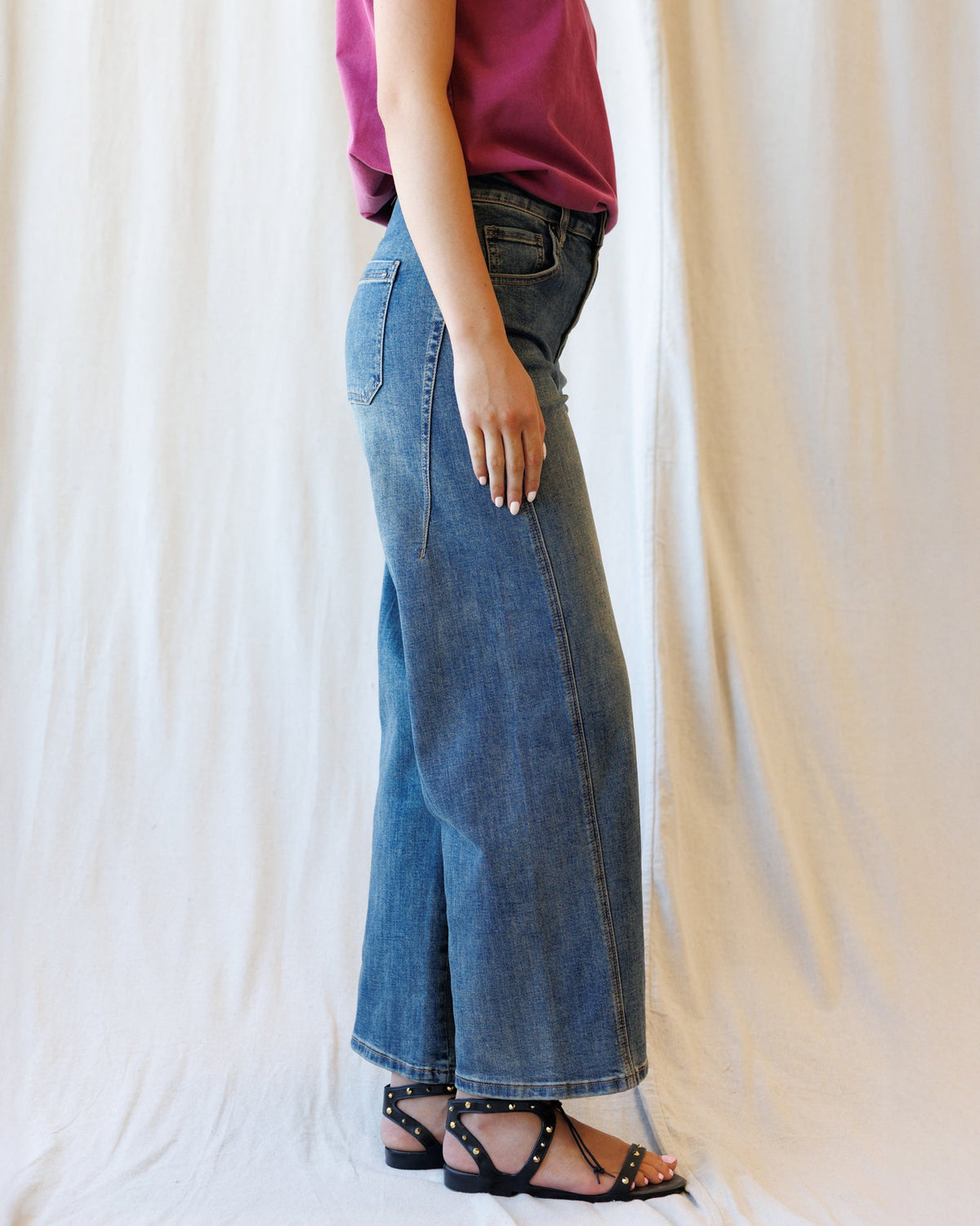 Tint Navy High-Rise Seam Detail Wide-Leg Jeans