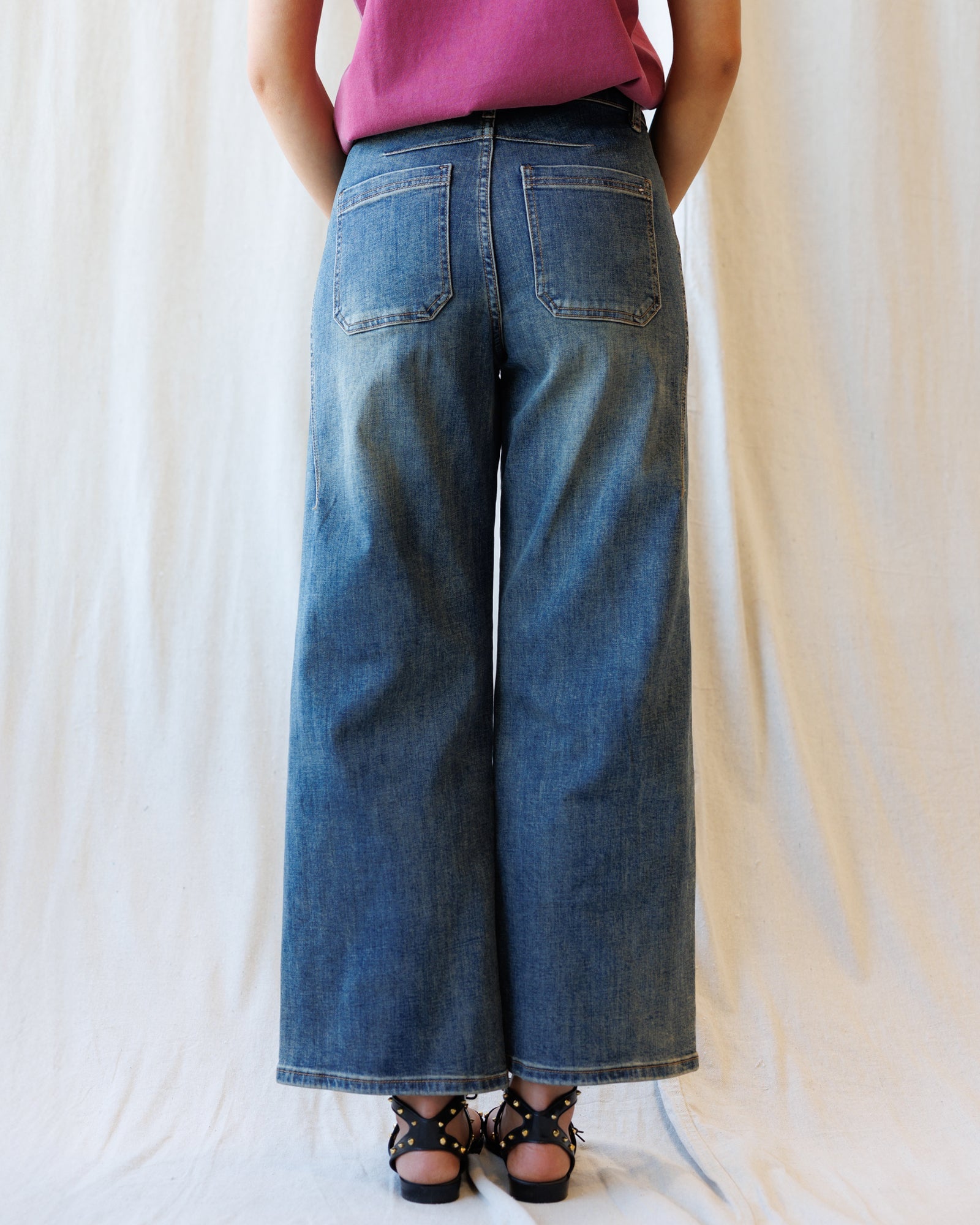 Tint Navy High-Rise Seam Detail Wide-Leg Jeans
