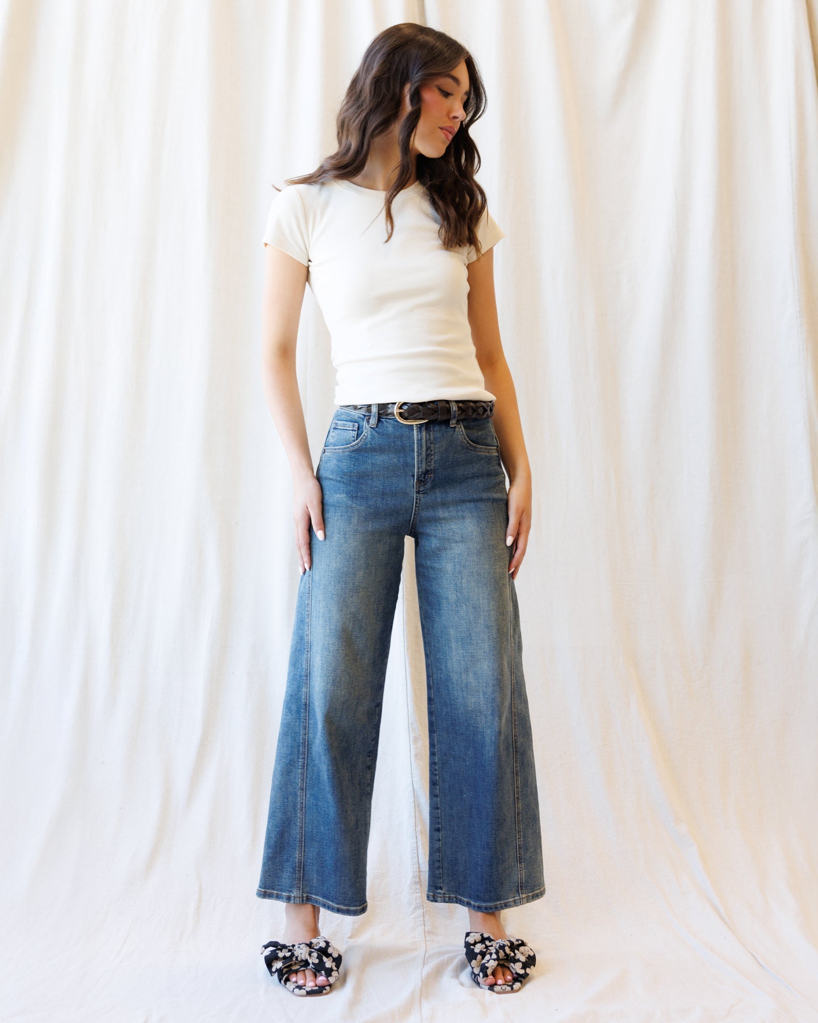 Tint Navy High-Rise Seam Detail Wide-Leg Jeans