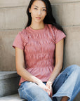 Smocked Peplum Cap Sleeve Tee