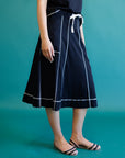 Major Score Black Contrast-Stitch Midi Skirt