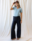Scallop-Trim Dusty Blue Cotton Tee
