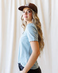Scallop-Trim Dusty Blue Cotton Tee