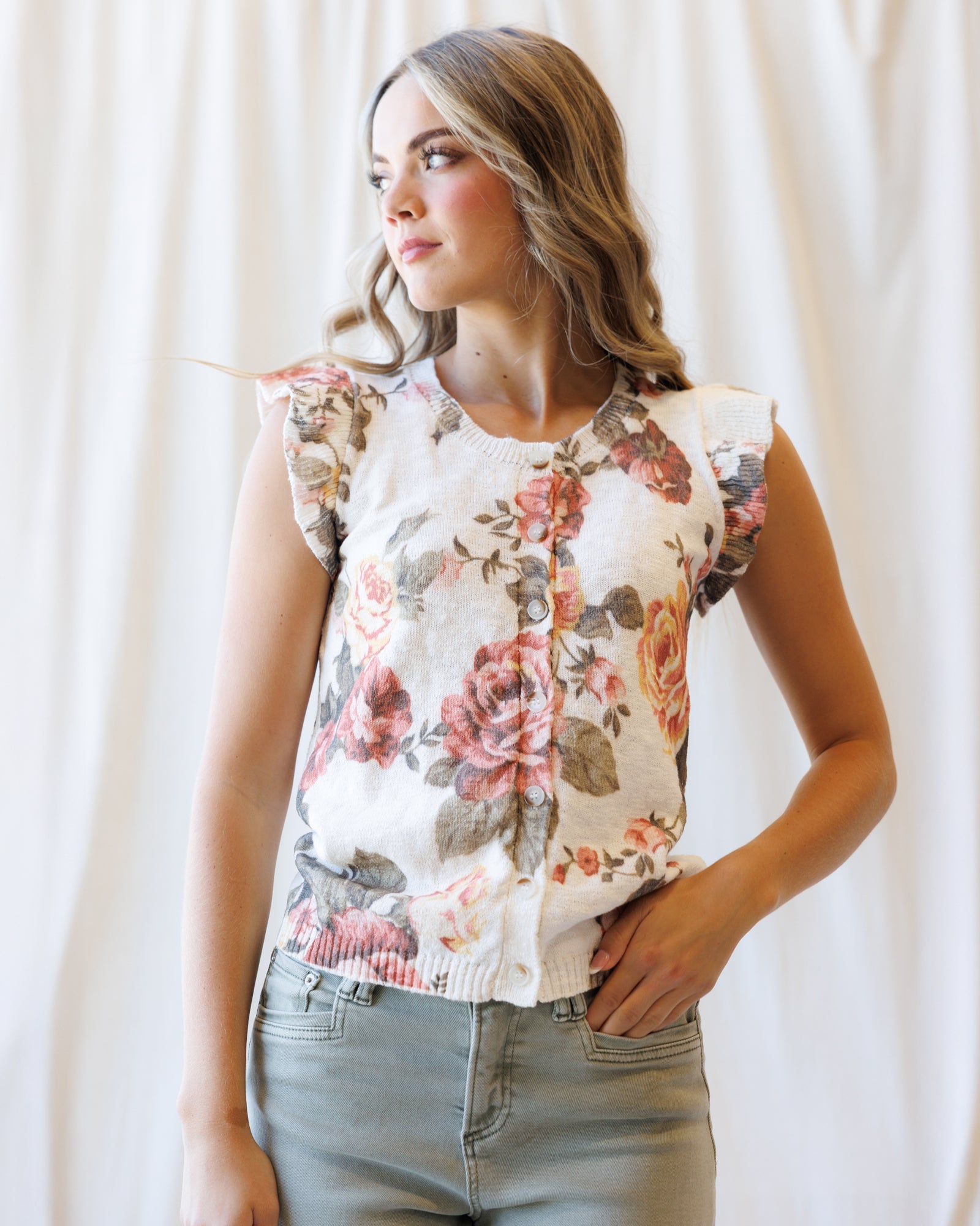 Good Call Cream Rose Floral Cardigan