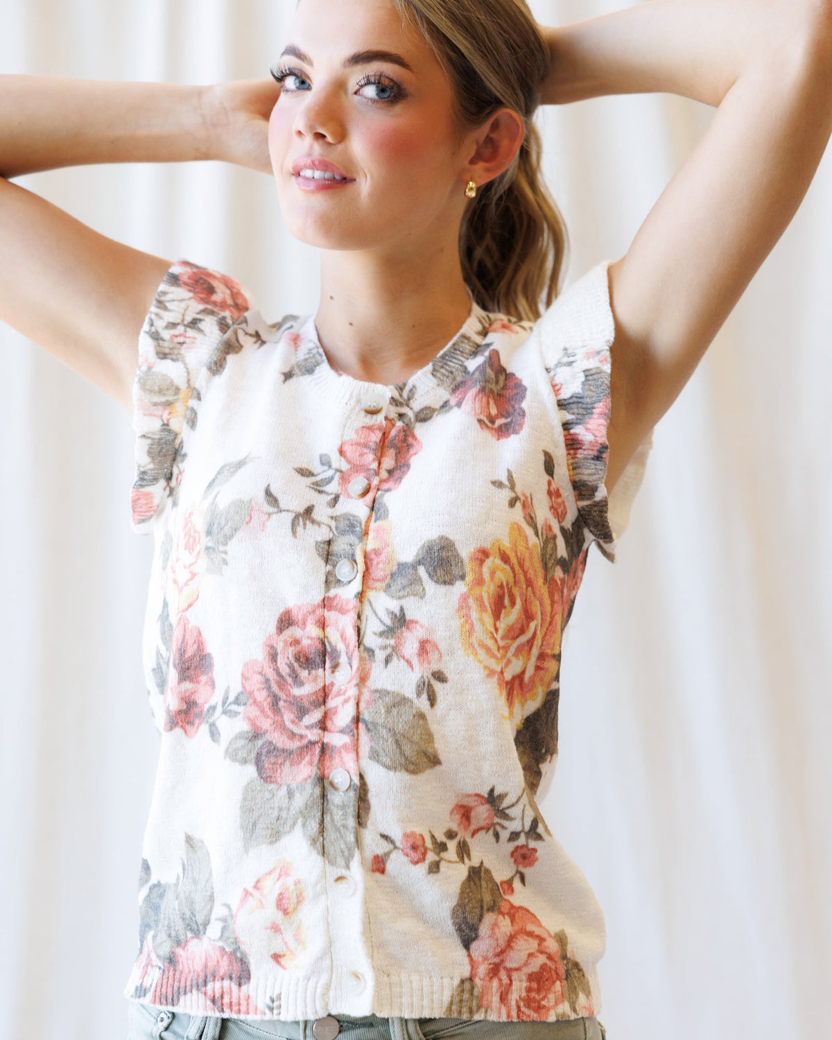 Good Call Cream Rose Floral Cardigan