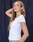 Tie Breaker Top – White Lace-Trim Tie-Front Top
