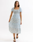 Fresh Bouquet Blue Floral Midi Dress