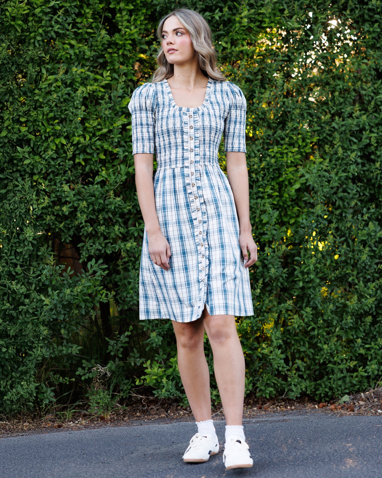 Oxford Blue Plaid Smocked Dress