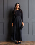 Soho Black Knit & Pleated Satin Maxi Dress