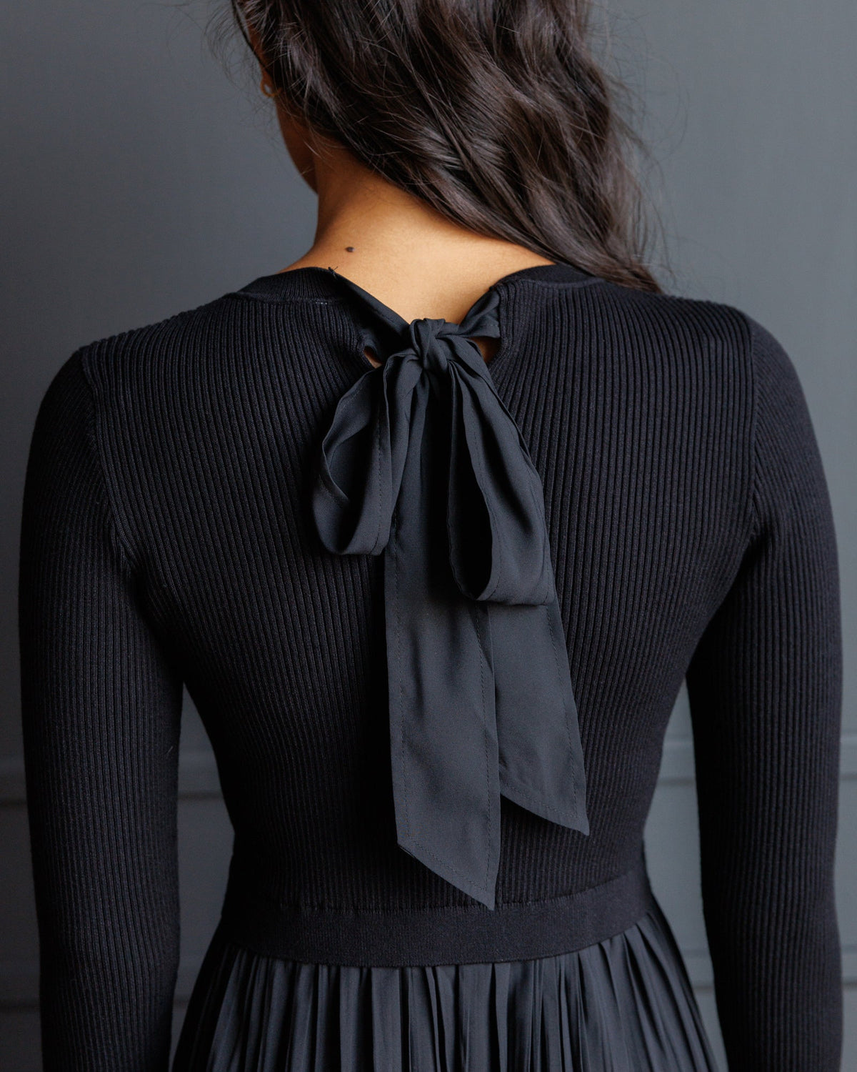 Soho Black Knit & Pleated Satin Maxi Dress