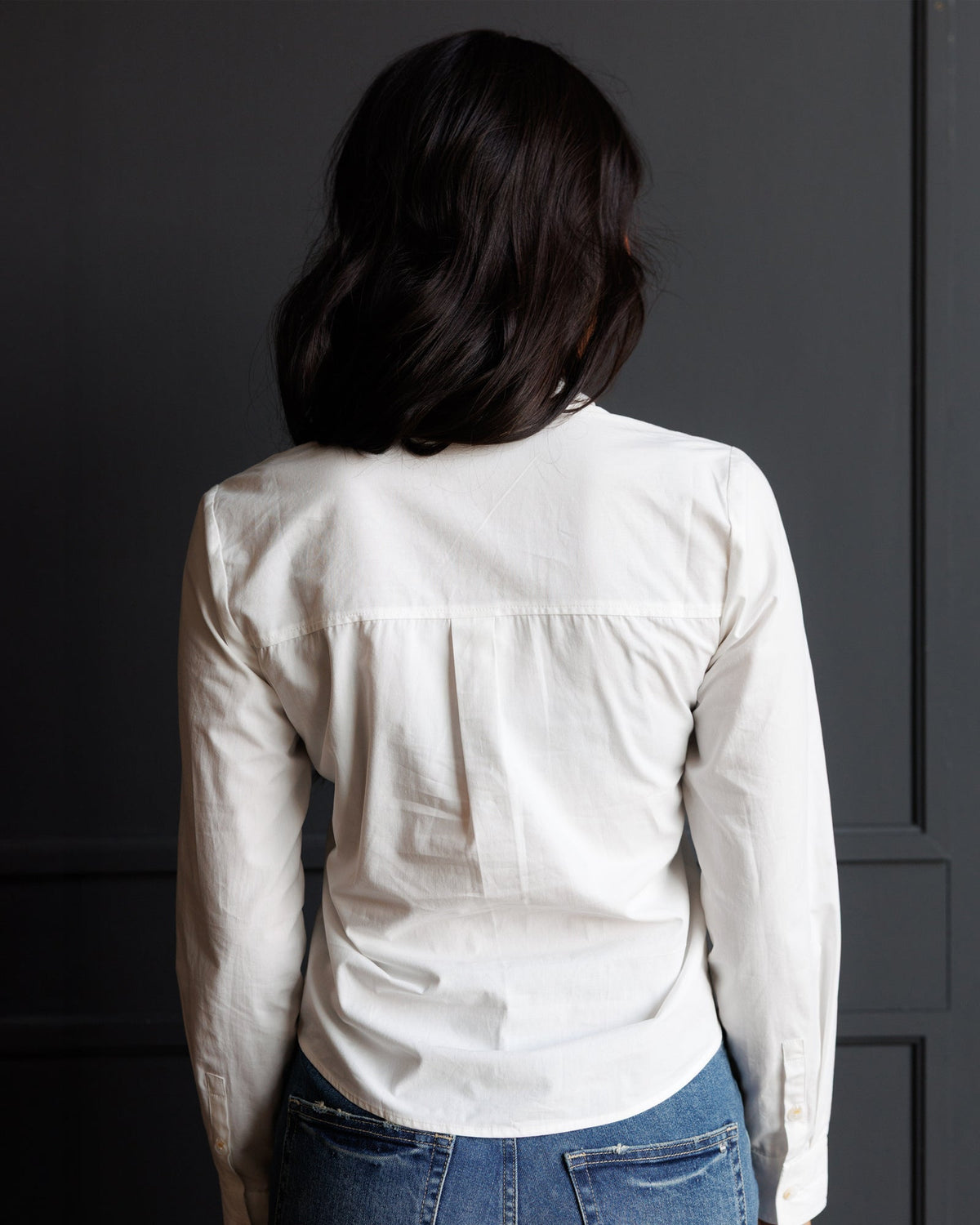 Signature Tuxedo Ruffle Button Down Blouse in White