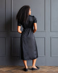 First Love Black Lace Trim Midi Dress