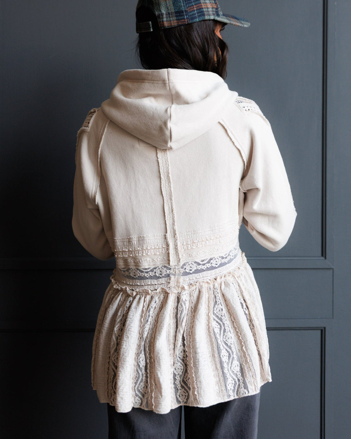 Hometown Cream Lace Peplum Zip-Up Hoodie
