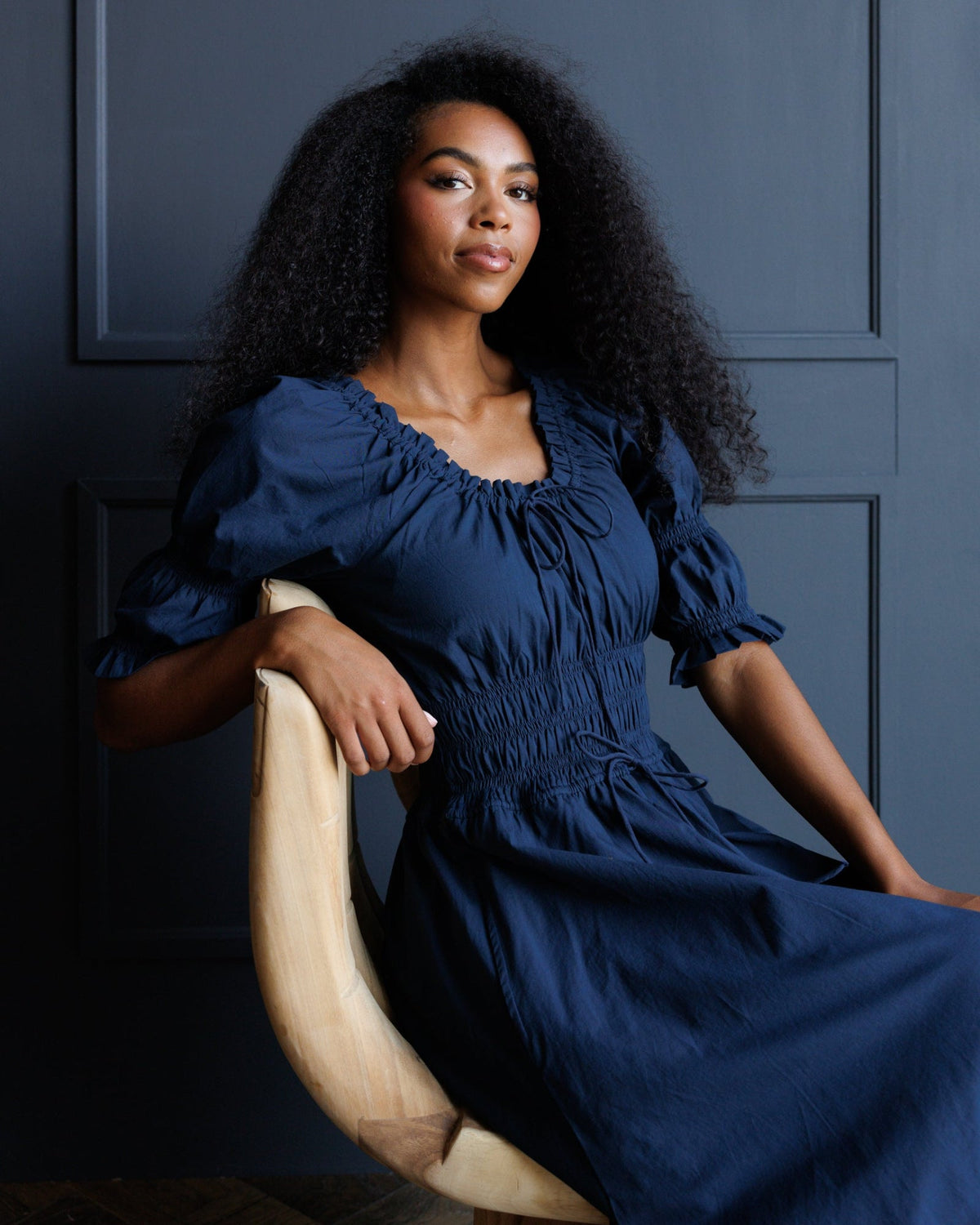 Long Way Home Cotton Midi Dress in Blue Nights