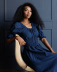 Long Way Home Cotton Midi Dress in Blue Nights