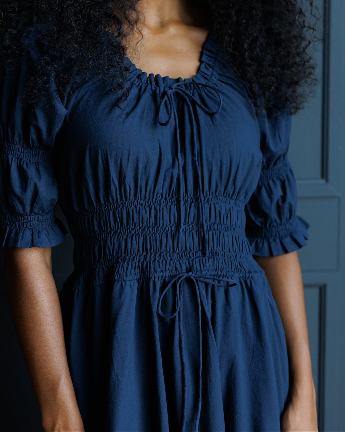 Long Way Home Cotton Midi Dress in Blue Nights