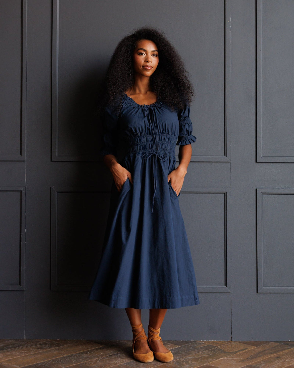 Long Way Home Cotton Midi Dress in Blue Nights
