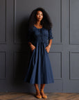 Long Way Home Cotton Midi Dress in Blue Nights