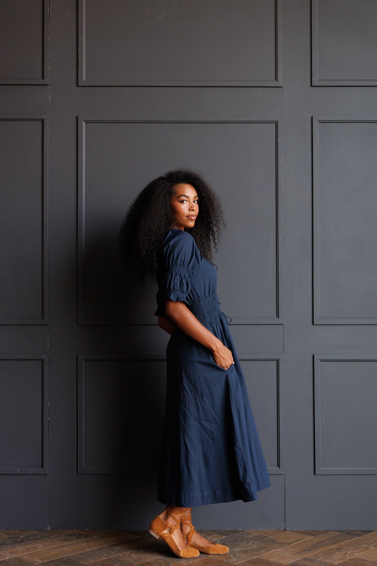 Long Way Home Cotton Midi Dress in Blue Nights