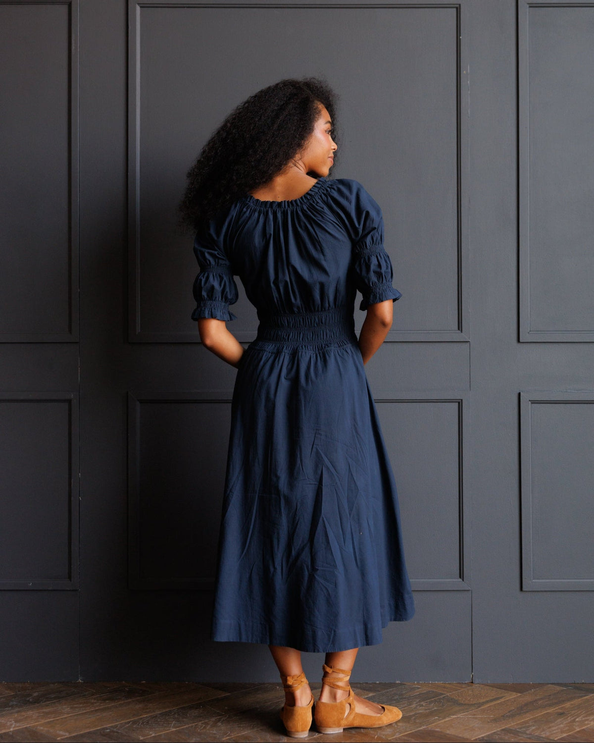 Long Way Home Cotton Midi Dress in Blue Nights