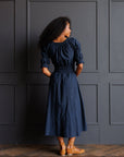 Long Way Home Cotton Midi Dress in Blue Nights