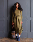 Olive Embroidered Long Sleeve Hybrid Maxi Dress