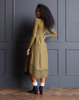 Olive Embroidered Long Sleeve Hybrid Maxi Dress