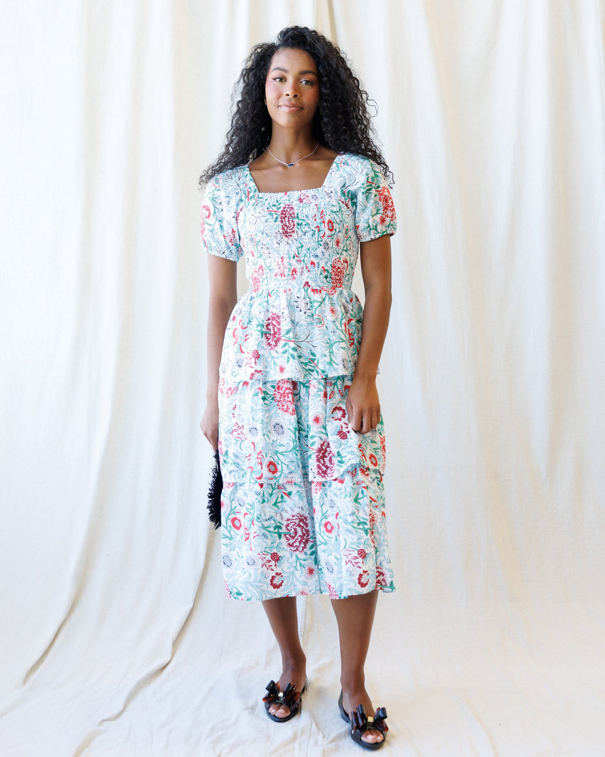 Complimentary Colors Floral Cotton Midi Dress