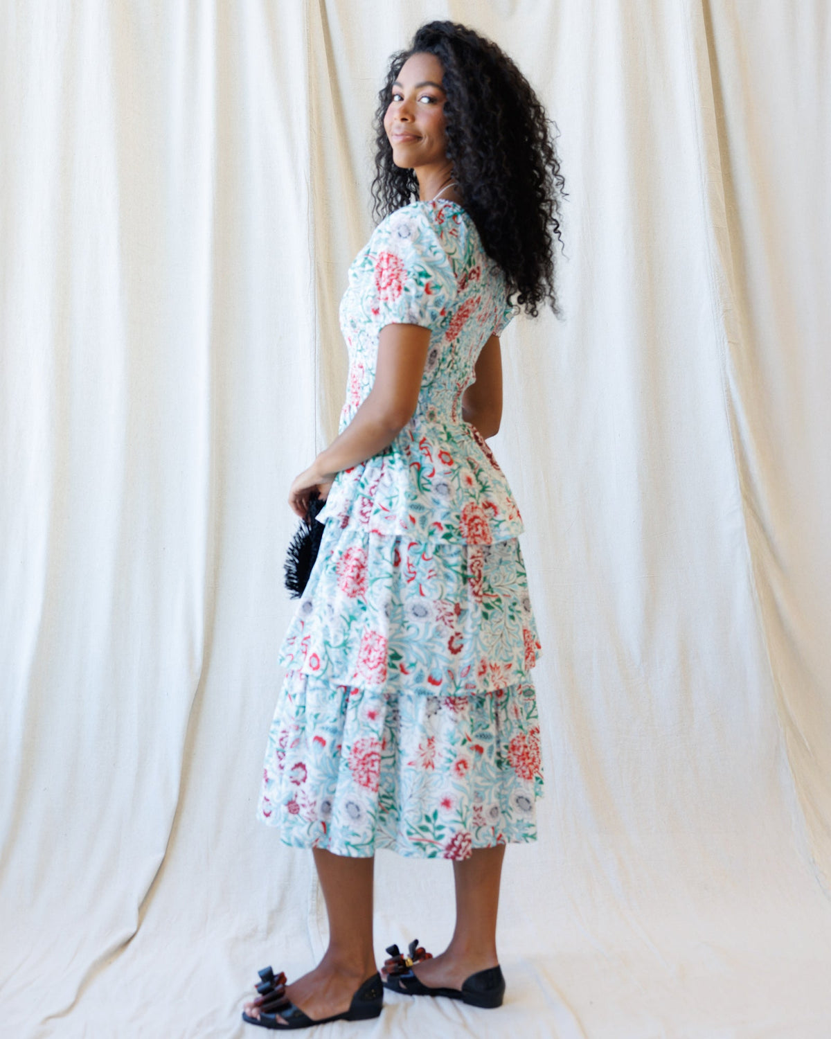 Complimentary Colors Floral Cotton Midi Dress