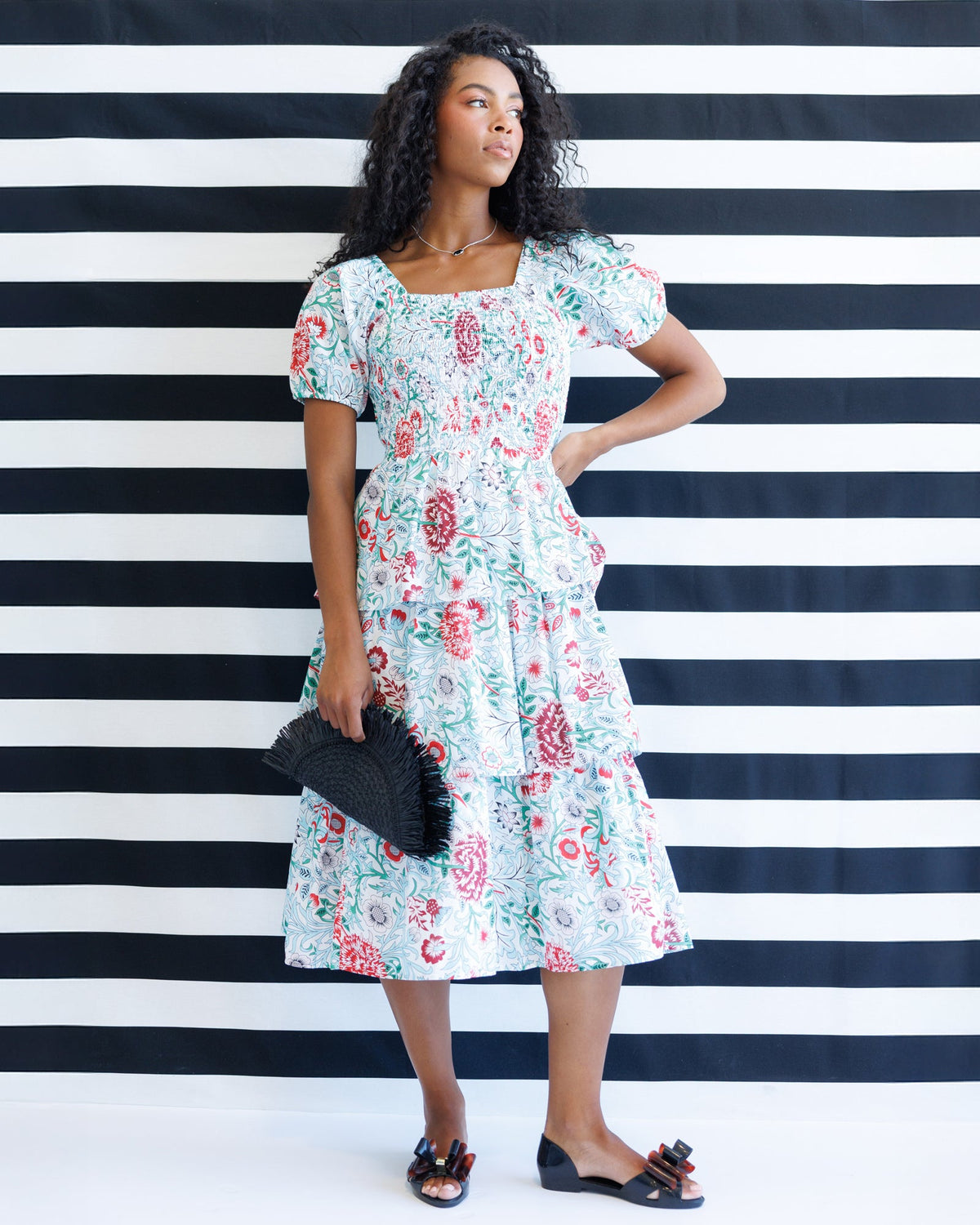 Complimentary Colors Floral Cotton Midi Dress