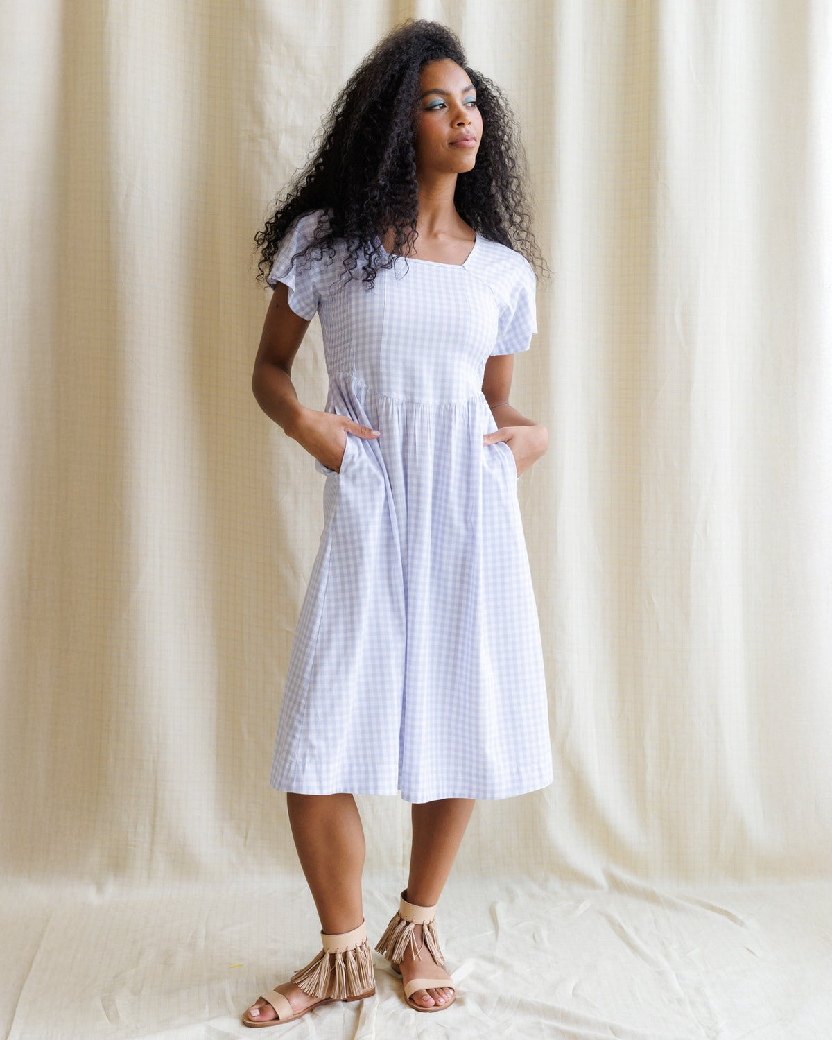Countryside Purple Gingham Midi Dress