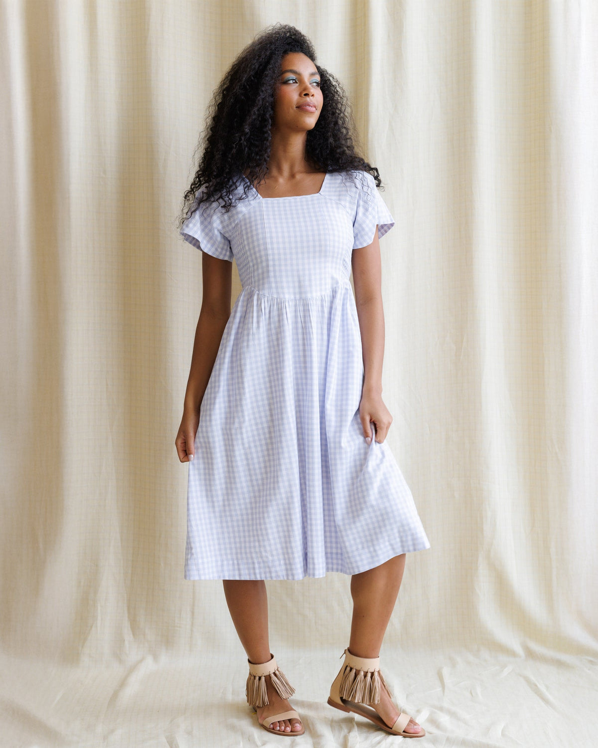 Countryside Purple Gingham Midi Dress