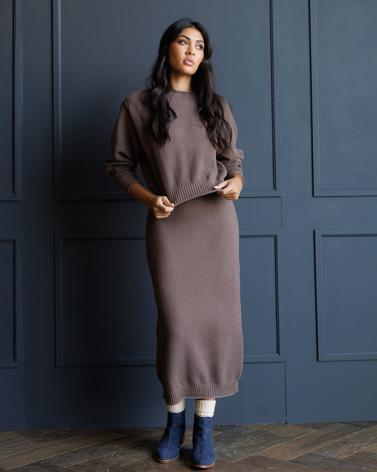 Carpe Diem Straight Midi Skirt in Coffee Quartz