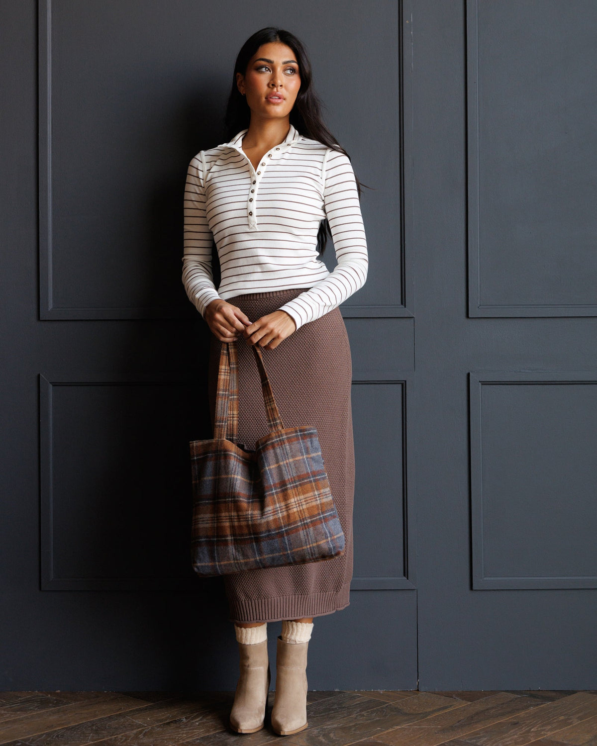 Carpe Diem Straight Midi Skirt in Coffee Quartz