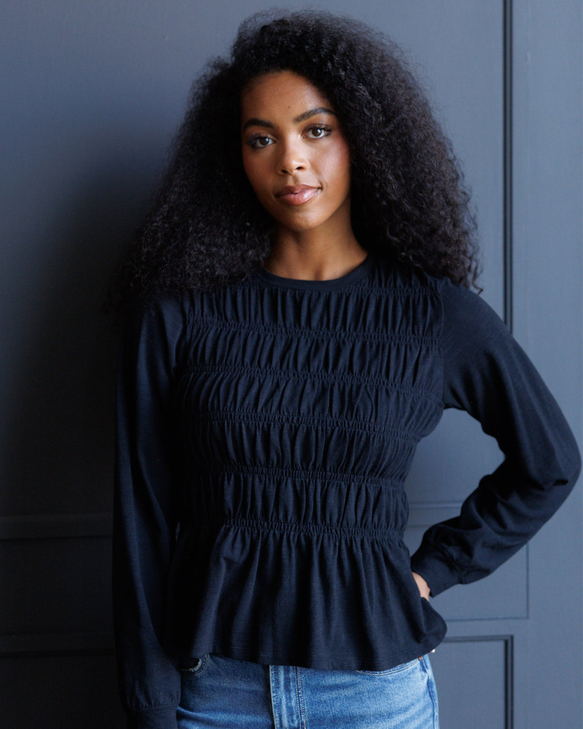 Black Beauty Smocked Peplum Top