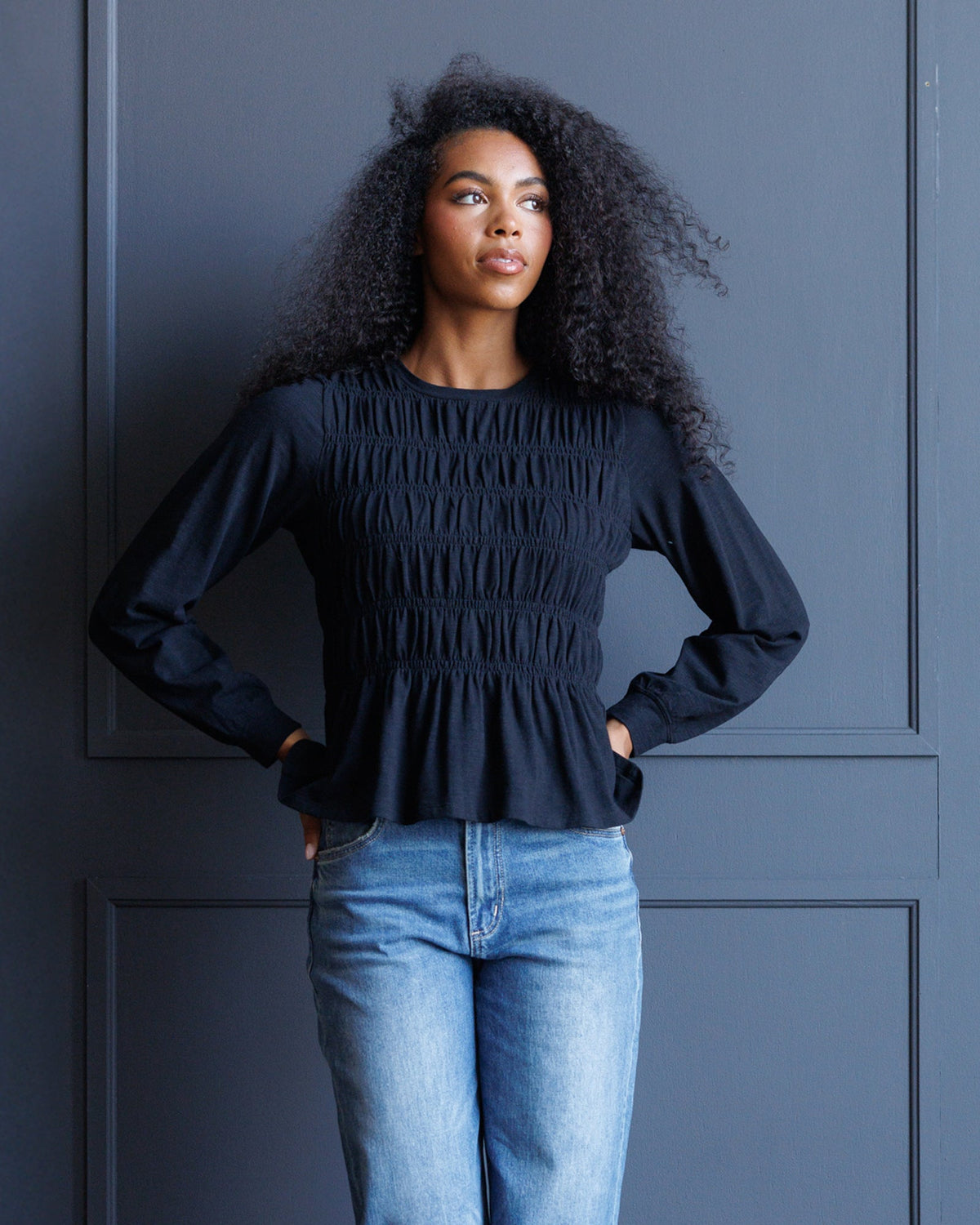 Black Beauty Smocked Peplum Top
