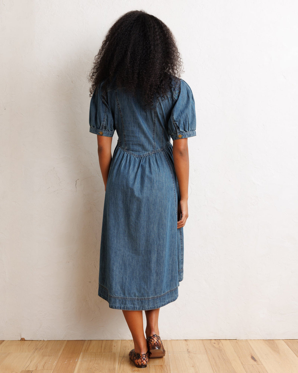 Orchard Puff Sleeve Denim Midi Dress