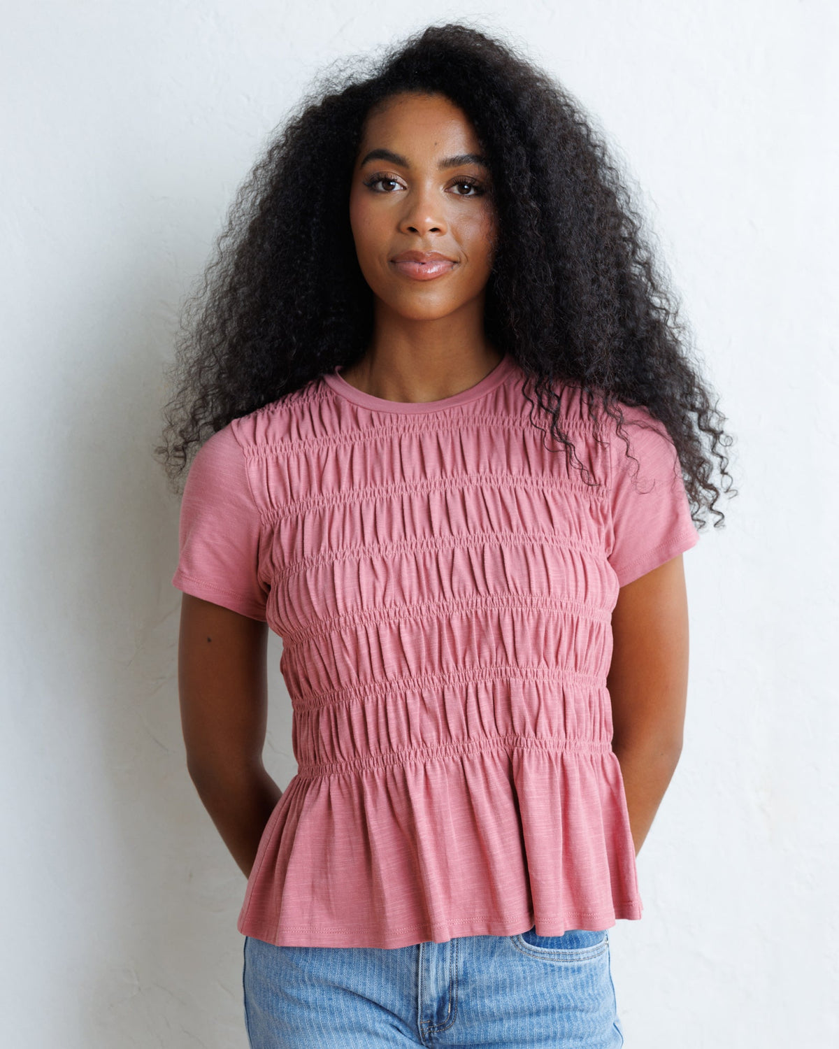 Smocked Peplum Cap Sleeve Tee