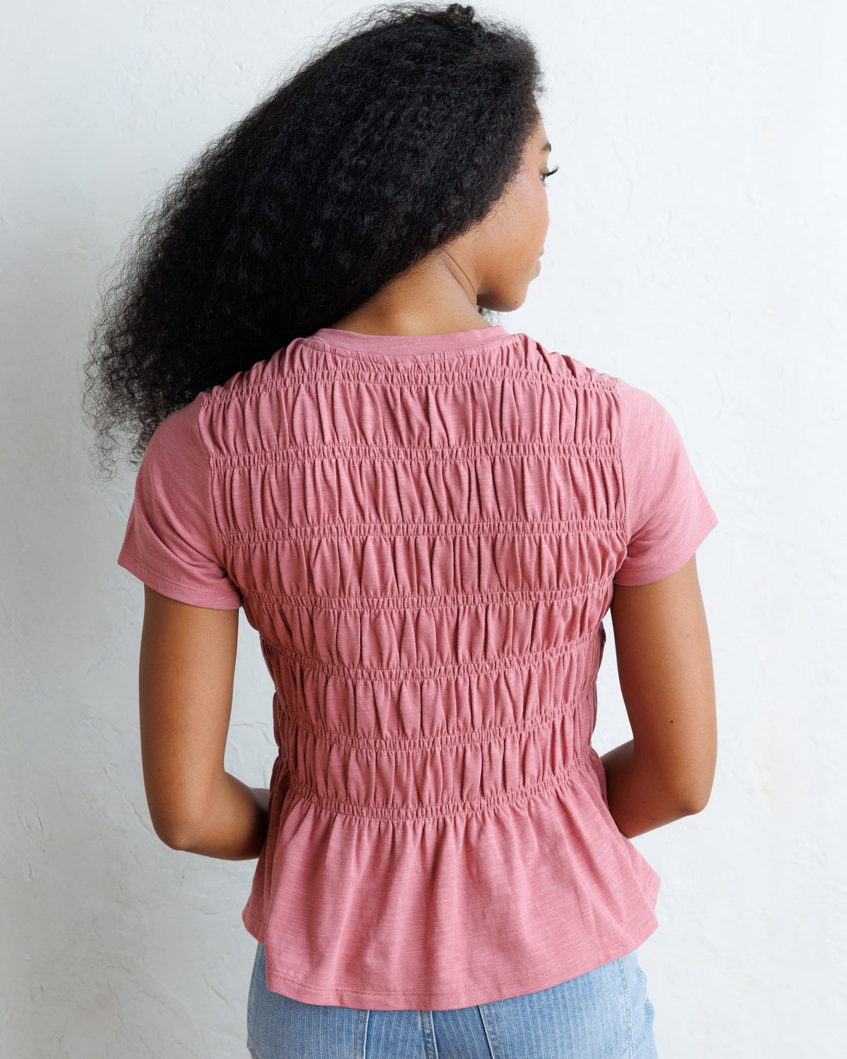 Smocked Peplum Cap Sleeve Tee